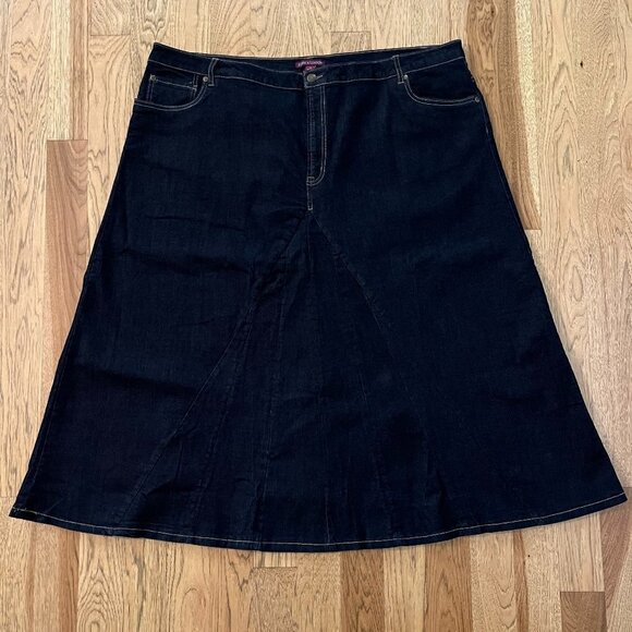 Jessica Londan Plus Size Midi Flare Dark Wash Denim Jean Stretch Skirt Long - Picture 1 of 10